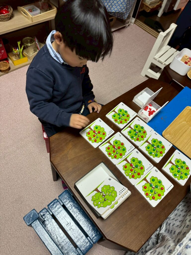 モンテッソーリ教具　教具を行う子ども